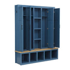Black / White / Blue Farmhouse Hall Tree with Shoe Cabinet, Bench, Hooks and Open Shelves for 1–2 Person
