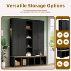 Black / White / Blue Farmhouse Hall Tree with Shoe Cabinet, Bench, Hooks and Open Shelves for 1–2 Person
