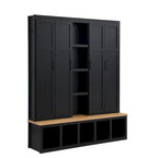 Black / White / Blue Farmhouse Hall Tree with Shoe Cabinet, Bench, Hooks and Open Shelves for 1–2 Person