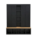 Black / White / Blue Farmhouse Hall Tree with Shoe Cabinet, Bench, Hooks and Open Shelves for 1–2 Person