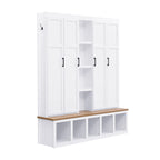 Black / White / Blue Farmhouse Hall Tree with Shoe Cabinet, Bench, Hooks and Open Shelves for 1–2 Person