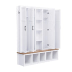 Black / White / Blue Farmhouse Hall Tree with Shoe Cabinet, Bench, Hooks and Open Shelves for 1–2 Person