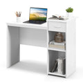 White MDF Computer Desk with Slide-Out Drawer, Adjustable Shelf and Cable Management for 1 Person