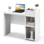 White MDF Computer Desk with Slide-Out Drawer, Adjustable Shelf and Cable Management for 1 Person