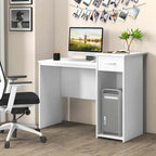 White MDF Computer Desk with Slide-Out Drawer, Adjustable Shelf and Cable Management for 1 Person