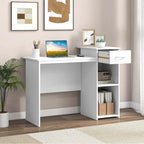 White MDF Computer Desk with Slide-Out Drawer, Adjustable Shelf and Cable Management for 1 Person