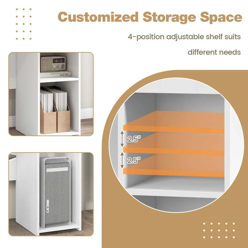White MDF Computer Desk with Slide-Out Drawer, Adjustable Shelf and Cable Management for 1 Person