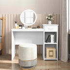 White MDF Computer Desk with Slide-Out Drawer, Adjustable Shelf and Cable Management for 1 Person