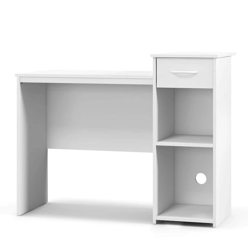White MDF Computer Desk with Slide-Out Drawer, Adjustable Shelf and Cable Management for 1 Person