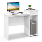 White MDF Computer Desk with Slide-Out Drawer, Adjustable Shelf and Cable Management for 1 Person