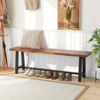 Walnut & Black Farmhouse Dining Bench with H-Frame Metal Legs for 3 Person, 60"