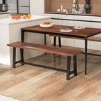Walnut & Black Farmhouse Dining Bench with H-Frame Metal Legs for 3 Person, 60"