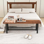 Walnut & Black Farmhouse Dining Bench with H-Frame Metal Legs for 3 Person, 60"