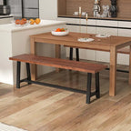 Walnut & Black Farmhouse Dining Bench with H-Frame Metal Legs for 3 Person, 60"