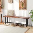 Walnut & Black Farmhouse Dining Bench with H-Frame Metal Legs for 3 Person, 60"