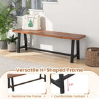 Walnut & Black Farmhouse Dining Bench with H-Frame Metal Legs for 3 Person, 60"