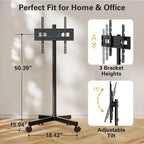 Black Steel Rolling TV Stand with Tilt and Height Adjustment for 23"-60" TVs