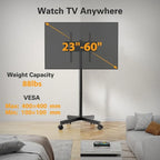 Black Steel Rolling TV Stand with Tilt and Height Adjustment for 23"-60" TVs