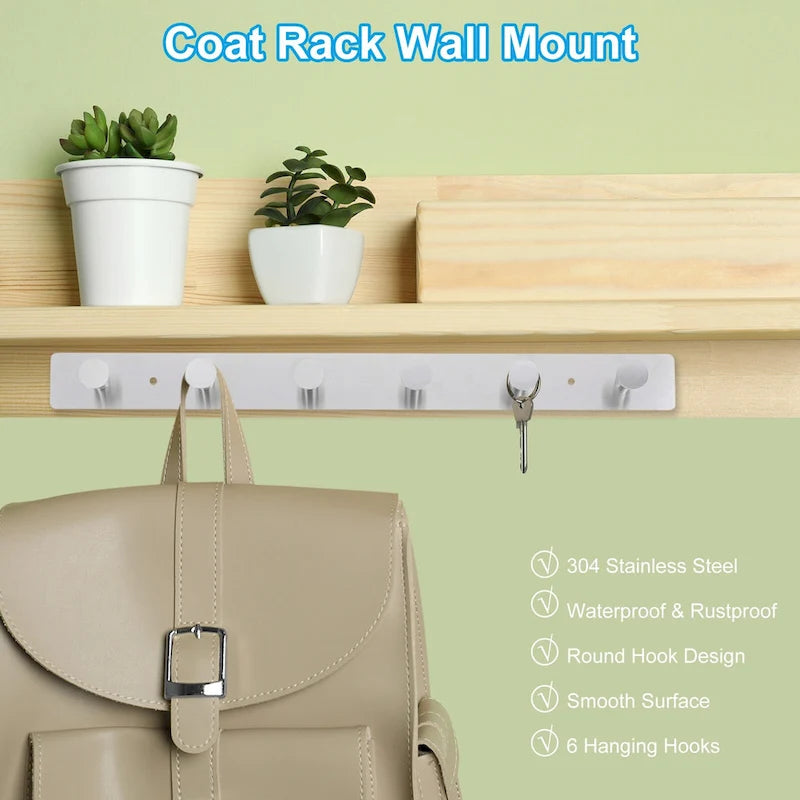 Silver / Black Stainless Steel Wall Mount Coat Hook Rail with 4 or 6 Hooks for 1+ Person