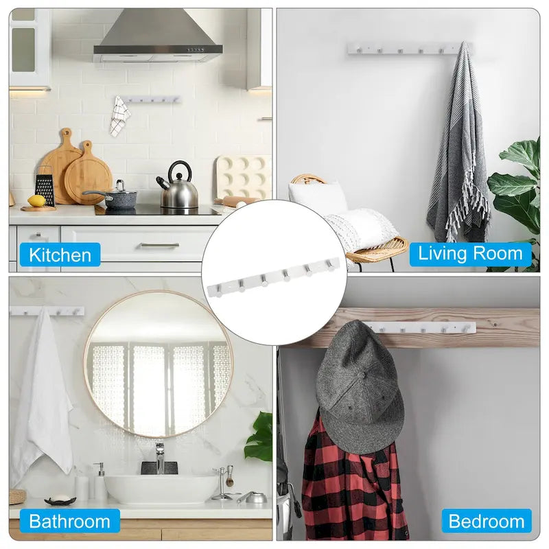 Silver / Black Stainless Steel Wall Mount Coat Hook Rail with 4 or 6 Hooks for 1+ Person