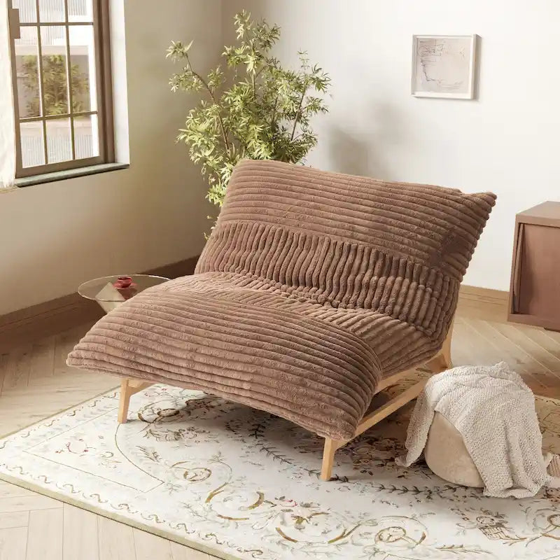 White / Tan / Black 3-in-1 Convertible Bean Bag Chair Bed with Solid Wood Frame for 1 Person
