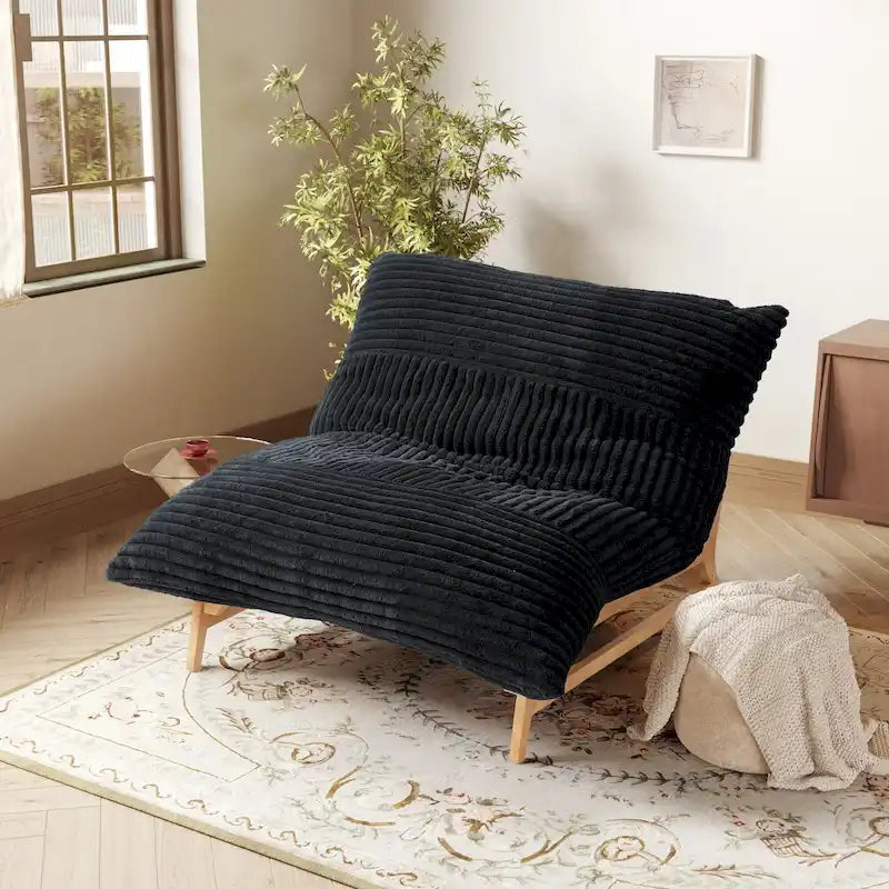 White / Tan / Black 3-in-1 Convertible Bean Bag Chair Bed with Solid Wood Frame for 1 Person