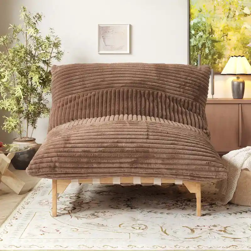 White / Tan / Black 3-in-1 Convertible Bean Bag Chair Bed with Solid Wood Frame for 1 Person
