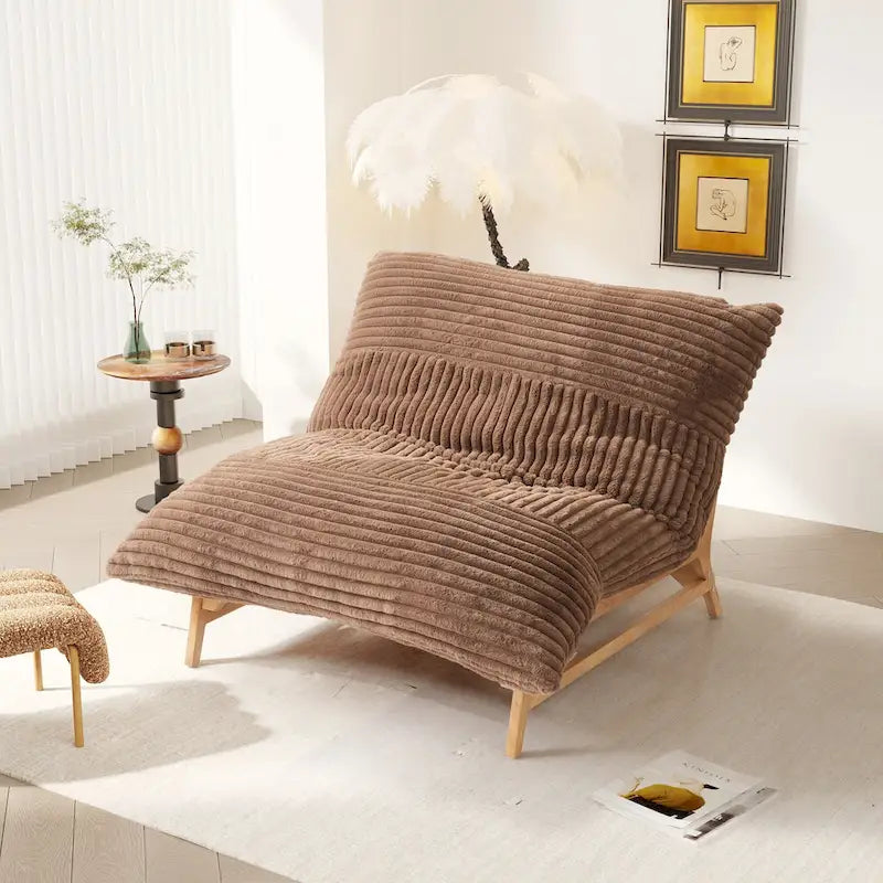 White / Tan / Black 3-in-1 Convertible Bean Bag Chair Bed with Solid Wood Frame for 1 Person