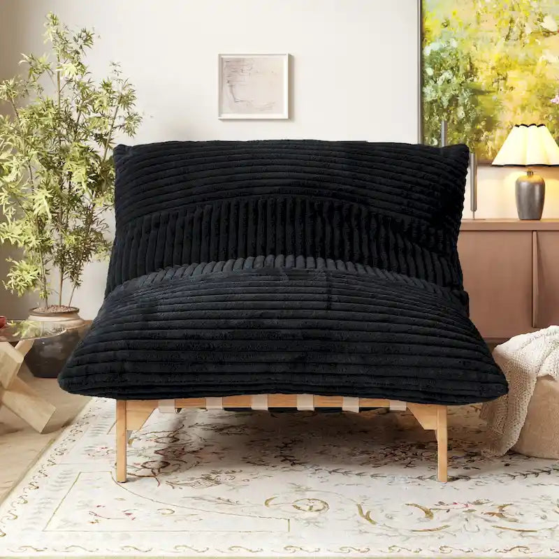 Weiß / Hellbraun / Schwarz 3-in-1 Cabrio-Sitzsackbett mit Massivholzrahmen für 1 Person