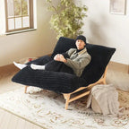 Weiß / Hellbraun / Schwarz 3-in-1 Cabrio-Sitzsackbett mit Massivholzrahmen für 1 Person
