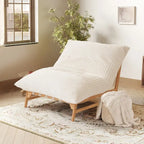 Weiß / Hellbraun / Schwarz 3-in-1 Cabrio-Sitzsackbett mit Massivholzrahmen für 1 Person