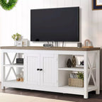 TV Stand for 65/60/55  TV Media with Power Outlets White & Beige - 58 inches