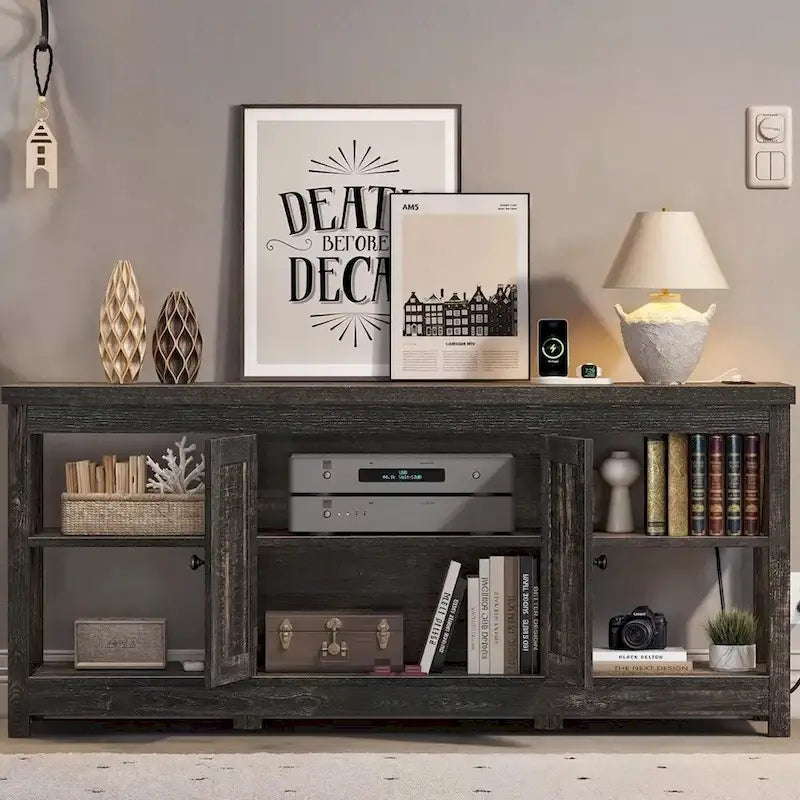TV Stand for 65/60/55  TV Media with Power Outlets Dark Grey - 58 inches