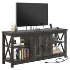 Grey Farmhouse MDF TV Stand with Power Outlets, USB Ports and 3-Tier Open Shelves for 1 Person, Fits TVs up to 65"