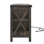 Grey Farmhouse MDF TV Stand with Power Outlets, USB Ports and 3-Tier Open Shelves for 1 Person, Fits TVs up to 65"