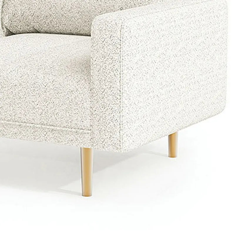 Off White Boucle Bench Seat Accent Chair with Track Arms and Brown Wood Legs for 1 Person