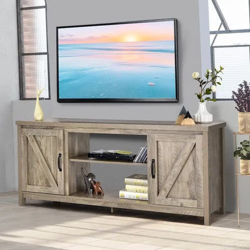 TV Stand Media Center 59  W/ Storage Cabinet for 65  TV Natural - 58 inches