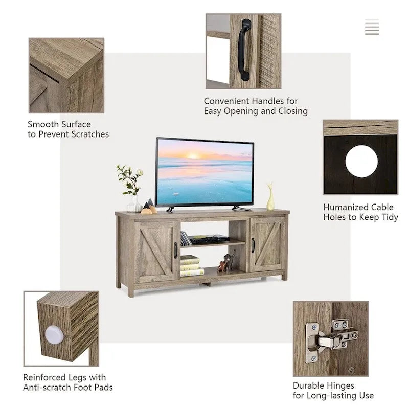 Brown Engineered Wood TV Stand with 2 Cabinets and Adjustable Shelves for 1 Person, Fits TVs up to 65"