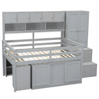 Gray / White Full Size Loft Bed with Shelves and Swing-Out Drawers for 1–2 Person