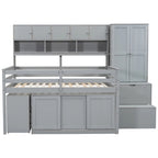 Gray / White Full Size Loft Bed with Shelves and Swing-Out Drawers for 1–2 Person