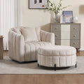 Beige / Green / Black / Navy Velvet 360° Swivel Barrel Accent Chair with Storage Ottoman for 1 Person
