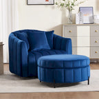 Beige / Green / Black / Navy Velvet 360° Swivel Barrel Accent Chair with Storage Ottoman for 1 Person