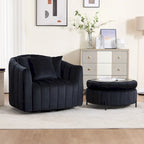 Beige / Green / Black / Navy Velvet 360° Swivel Barrel Accent Chair with Storage Ottoman for 1 Person