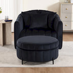Beige / Green / Black / Navy Velvet 360° Swivel Barrel Accent Chair with Storage Ottoman for 1 Person