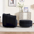 Beige / Green / Black / Navy Velvet 360° Swivel Barrel Accent Chair with Storage Ottoman for 1 Person