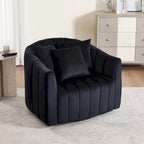 Beige / Green / Black / Navy Velvet 360° Swivel Barrel Accent Chair with Storage Ottoman for 1 Person