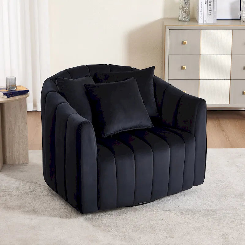 Beige / Green / Black / Navy Velvet 360° Swivel Barrel Accent Chair with Storage Ottoman for 1 Person