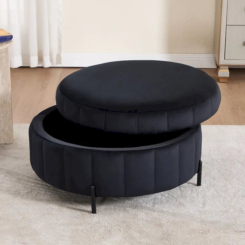 Beige / Green / Black / Navy Velvet 360° Swivel Barrel Accent Chair with Storage Ottoman for 1 Person