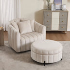 Beige / Green / Black / Navy Velvet 360° Swivel Barrel Accent Chair with Storage Ottoman for 1 Person