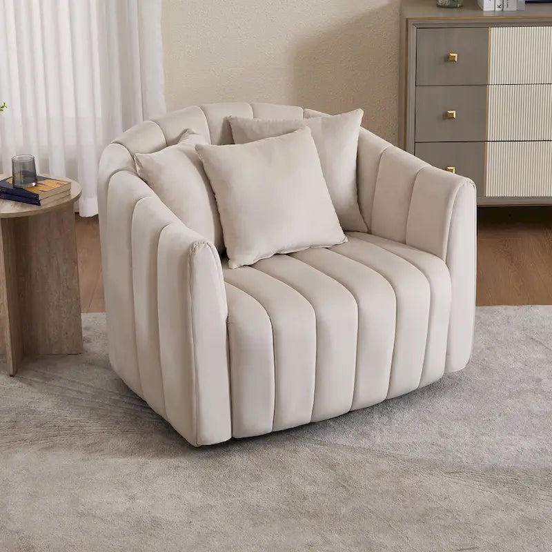 Beige / Green / Black / Navy Velvet 360° Swivel Barrel Accent Chair with Storage Ottoman for 1 Person